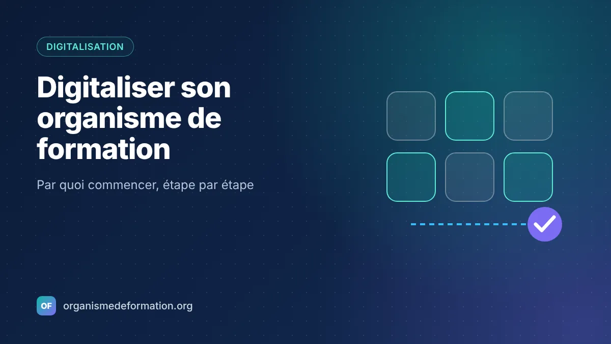 Modules numériques reliés illustrant la digitalisation d’un organisme de formation